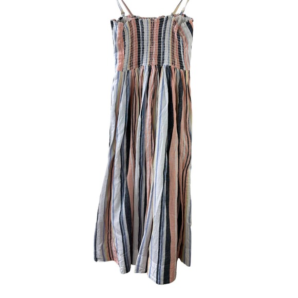 Free People Lilah Striped Printed Smocked Button Pleated Tube Midi Dress Size XS - Picture 6 of 13
